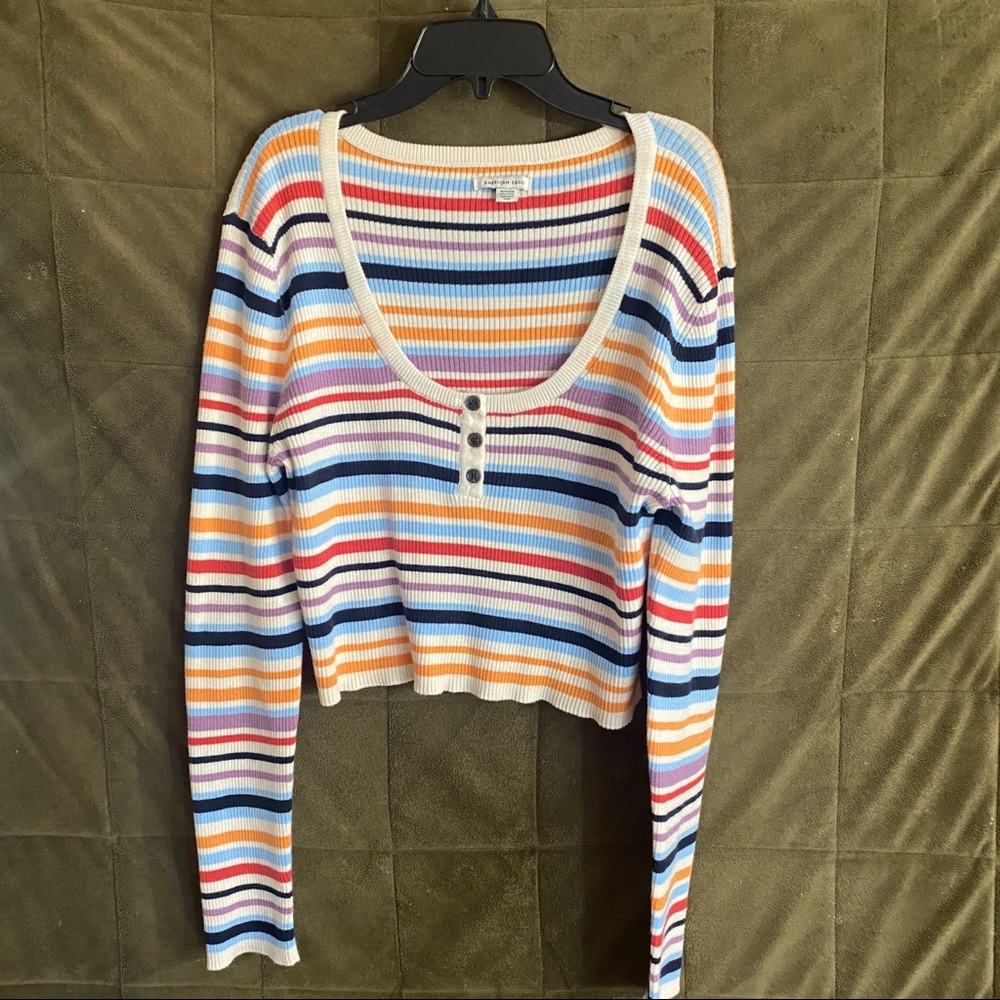 American Eagle Striped Crop Sweater
